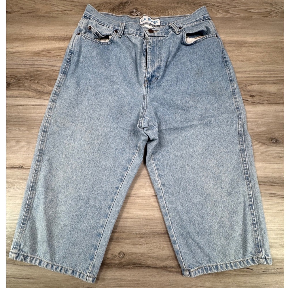 Vintage LA‎ Blues High Waisted Denim Capris Light Wash Wide Leg Size 14 90s Y2K